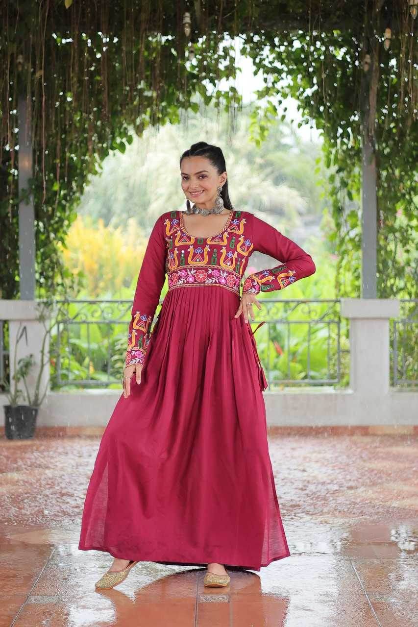 Reyon Cotton Long Embroidered Navratri Kurti - MYLUXURY LANE ENTERPRISE